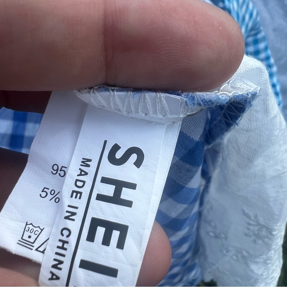 Shein Blue Gingham Patchwork Button Front Maxi Dr… - image 5